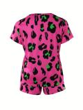 Plus Size Leopard Print Short Sleeve Loungewear Shorts Set GXMB-TL9853X_OR