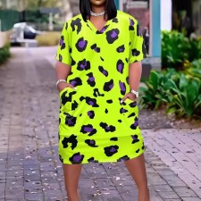 Short Sleeve Print V Neck Casual Dress GXMB-DM999