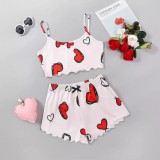 Loungewear Sling Love Print Vest Shorts 2 Piece Set GXMB-TL9817_WH
