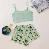 Avocado Print Sling Top Shorts Loungewear Pajamas Set GXMB-TL9395