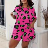 Plus Size Leopard Print Short Sleeve Loungewear Shorts Set GXMB-TL9853X_OR