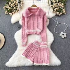 Contrst Color Sweater Long Sleeve Shorts Suit GPND-lw230968