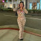 Leopard Print Hooded Zipper Two Piece Pants Set XEF-50103