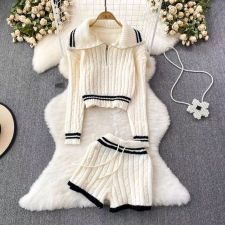 Contrst Color Sweater Long Sleeve Shorts Suit GPND-lw230968