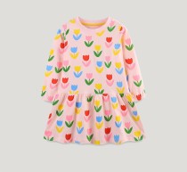 Kids Girl's Floral Printed O Neck Princess Dress GASD-1533