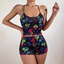 Mushroom Print Sling Tops Loungewear Suit GXMB-TL9905_CL