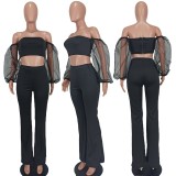 Off Shoulder Solid Color Two Piece Pants Set YD-1154