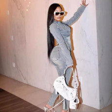 Long Sleeve Zipper Denim Jumpsuit MEM-88595