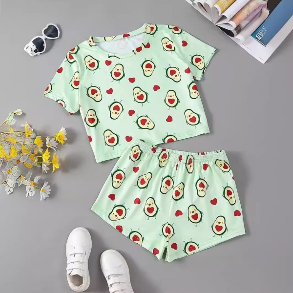 Casual Print Short Sleeve Shorts Loungewear Set GXMB-TL9835_GN
