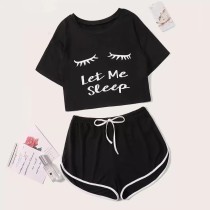 Letter Print Short Sleeve Loungewear Set GXMB-TL9687