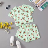 Casual Print Short Sleeve Shorts Loungewear Set GXMB-TL9835_GN