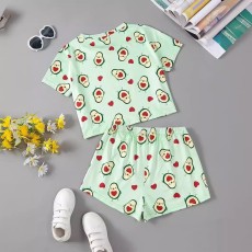 Casual Print Short Sleeve Shorts Loungewear Set GXMB-TL9835_GN