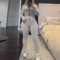 Solid Color Zipper Hoodie Pants 2 Piece Set LSD-2236