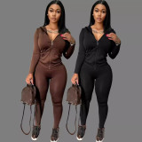 Zipper Hooded Cardigan Coat Two Piece Pants Set LSD-2226
