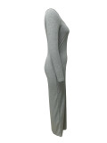 Square Neck Solid Color Slim Maxi Dress LSD-1813