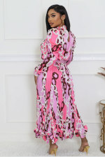 Casual Print Long Sleeve Loose Midi Dress XHXF-431