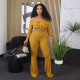 Solid Color One Shoulder Long Sleeve Pants Suit LSD-2217