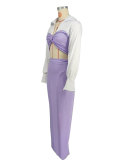 Long Sleeve Color Block Two Piece Skirts Set XHXF-8706