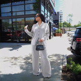 Solid Color Cardigan Loose Two Piece Pants Set LSD-2222
