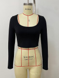 Ribbed Slim Large U Neck Long Sleeve Top  LSD-1949