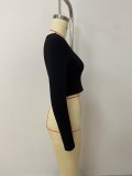 Ribbed Slim Large U Neck Long Sleeve Top  LSD-1949