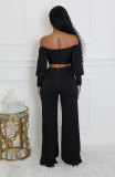 Solid Color Zipper Off Shoulder Two Piece Pants Set XHXF-8704