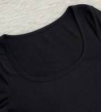 Ribbed Slim Large U Neck Long Sleeve Top  LSD-1949