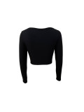 Ribbed Slim Large U Neck Long Sleeve Top  LSD-1949