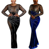 Mesh Splicing See Through Hot Drill Maxi Dress CYA-901384
