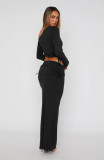 Solid Color Slash Shoulder Drawstring Skirt Suit GXYF-0420