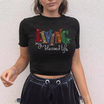 Hot Drill Letter Short Sleeve T Shirt ME-63005