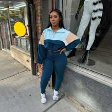 Color Block Zipper Sweatshirt Tight Pants Suit SFY-539