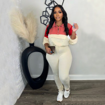 Color Block Zipper Sweatshirt Tight Pants Suit SFY-539