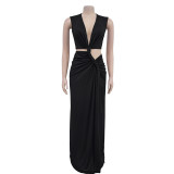 Sleeveless Deep V Neck Split Maxi Dress BY-7062