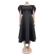 Solid Color Short Sleeve Midi Dress BY-7012