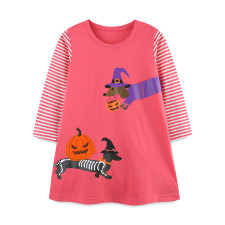 Halloween Kids Clashing Color Long Sleeve Dress GASD-1548