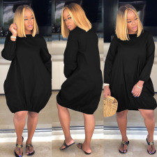 Long Sleeve Solid Color Causal Lantern Dress GFDY-1313