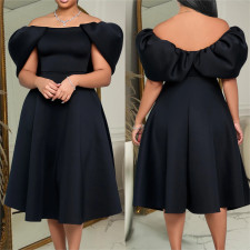 Solid Color Short Sleeve Midi Dress BY-7012