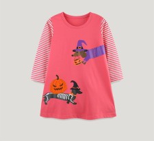 Halloween Kids Clashing Color Long Sleeve Dress GASD-1548
