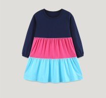 Kids Girls Color Block Long Sleeve Princess Dress GASD-1564