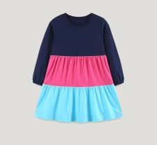 Kids Girls Color Block Long Sleeve Princess Dress GASD-1564