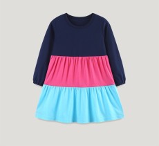 Kids Girls Color Block Long Sleeve Princess Dress GASD-1564