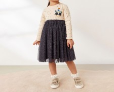 Kids Girls Mesh Round Neck Casual Dress GASD-1561