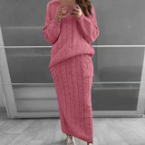 Plus Size Solid Color Long Sleeve Sweater Skirt  Set  GBLH-820#