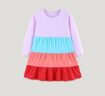 Kids Girls Long Sleeve Color Block Dress GASD-1566