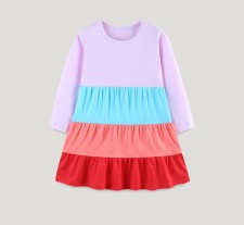 Kids Girls Long Sleeve Color Block Dress GASD-1566