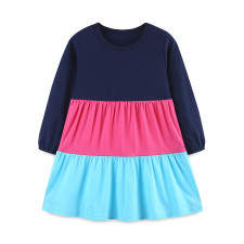 Kids Girls Color Block Long Sleeve Princess Dress GASD-1564