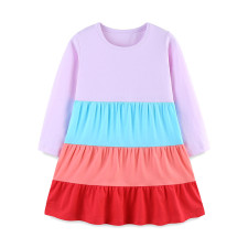 Kids Girls Long Sleeve Color Block Dress GASD-1566