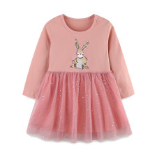 Kids Girls Long Sleeve Mesh Embroidered Princess Dress GASD-1567