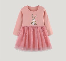 Kids Girls Long Sleeve Mesh Embroidered Princess Dress GASD-1567